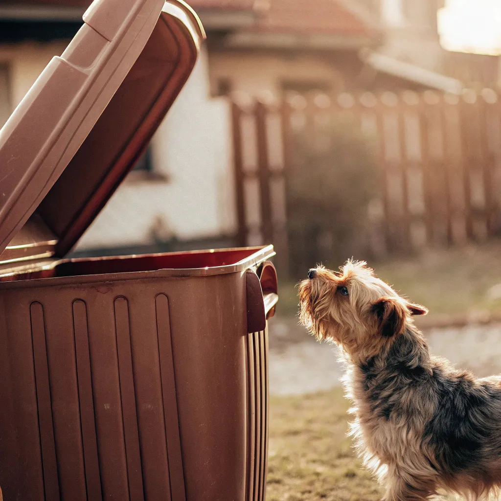 Dog sniffing trash, upset stomach risk