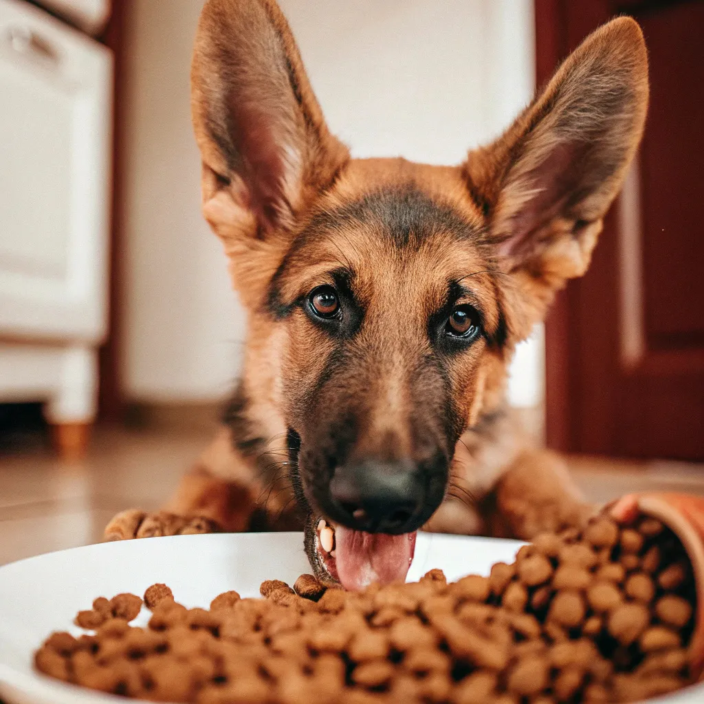 food for German Shepherd puppy eating kibble