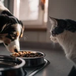 Can dogs eat cat food - sniffing cat bowl
